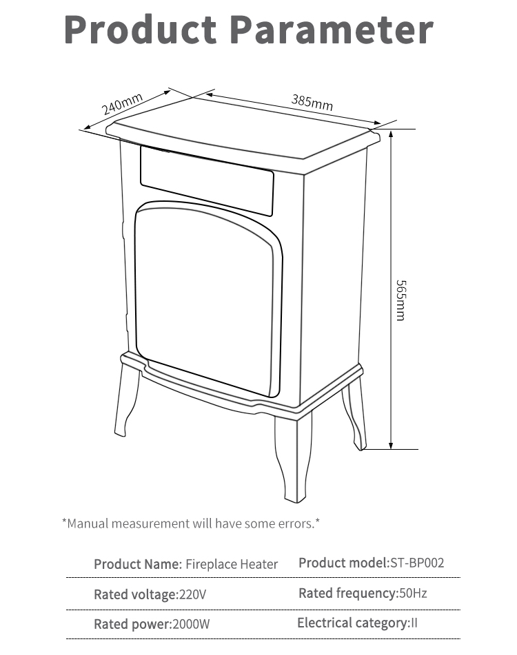 ST-BP002 Fireplace Heater Size chart ST-BP002 Fireplace Heater Size chart