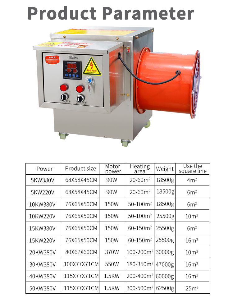 Fully automatic intelligent electric heating heater Size chart