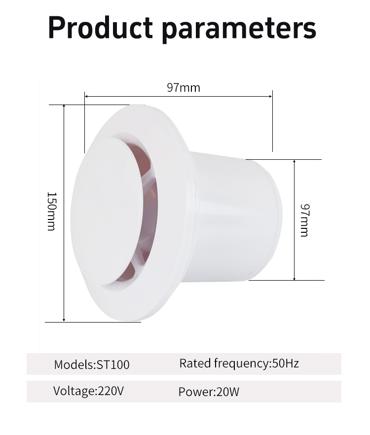 Dimensional drawing of wall mounted ventilation fan