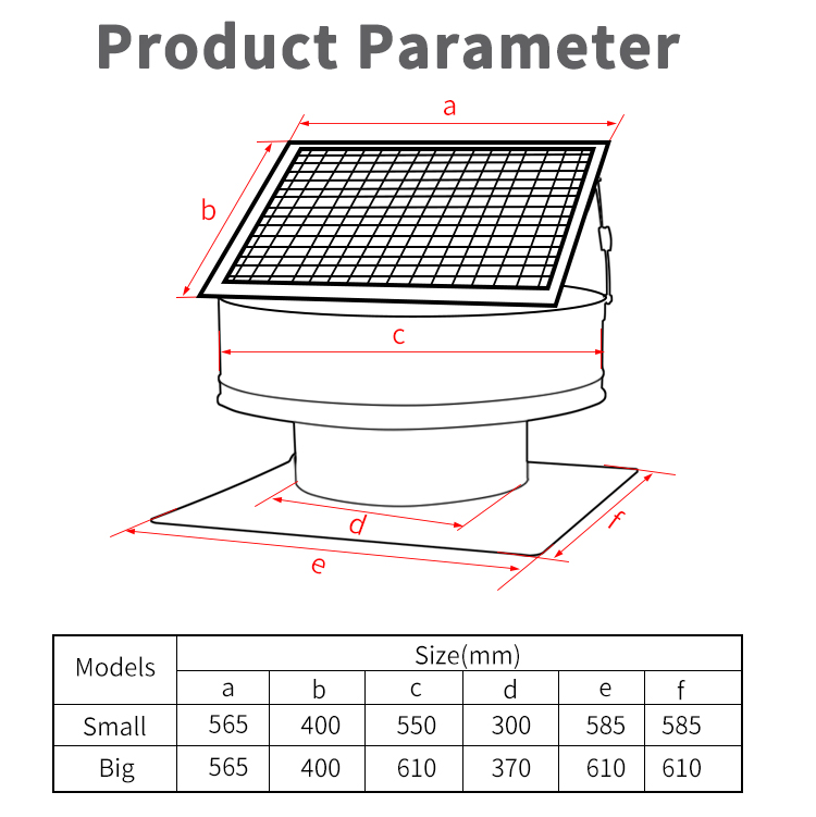 solar power fan Size chart