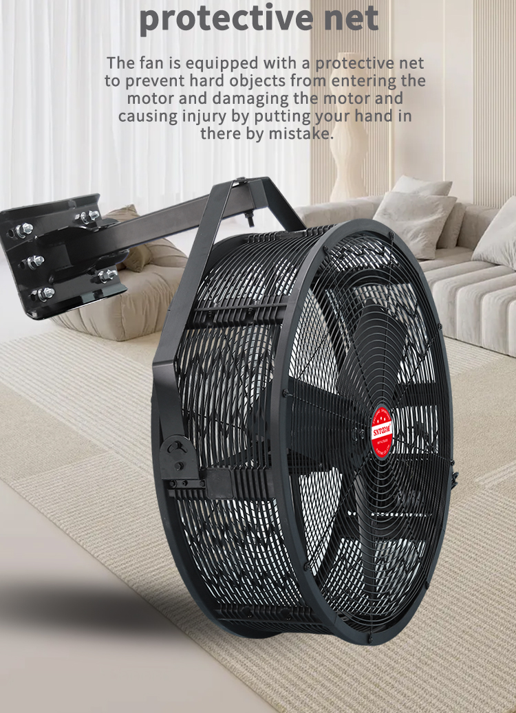 YT series black wall mounted permanent magnet fan left view