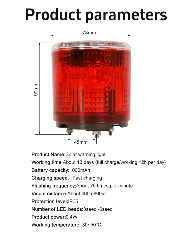 Solar Warning Light Size chart
