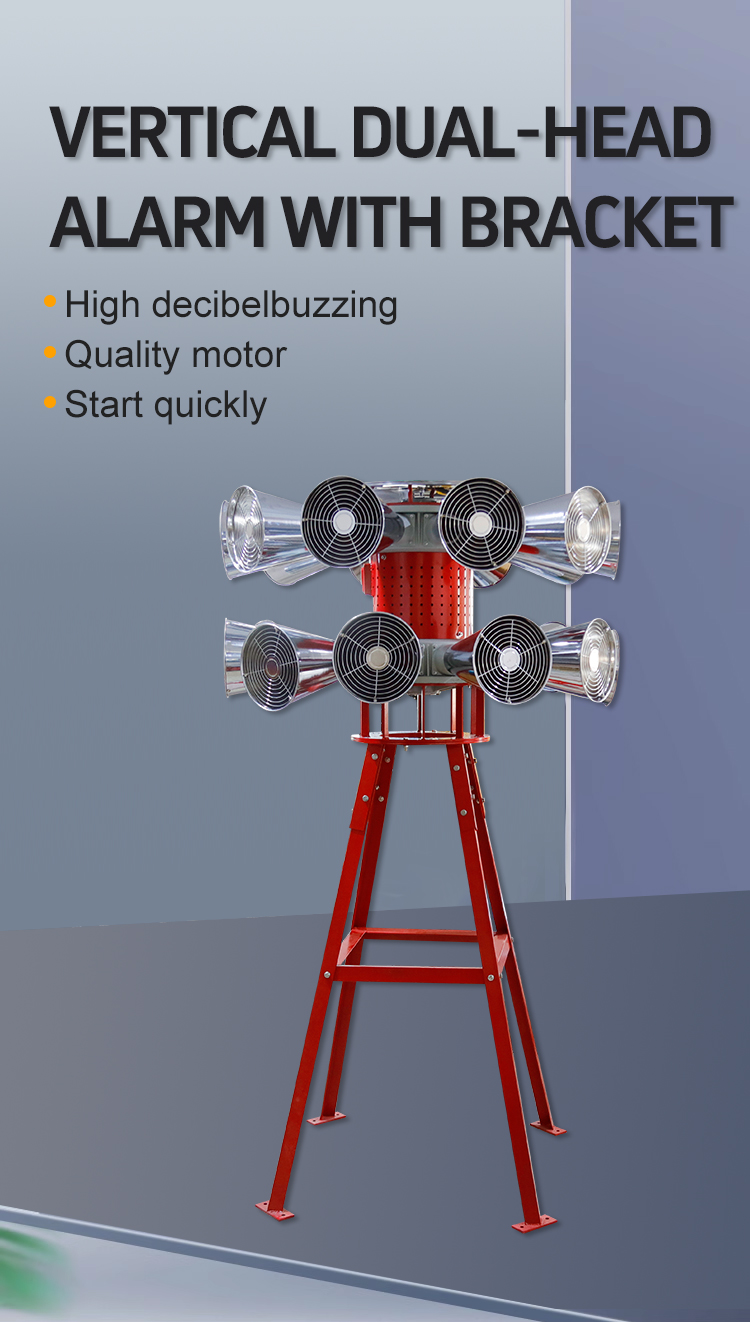 Image of the features of a vertical dual-headband alarm with stand