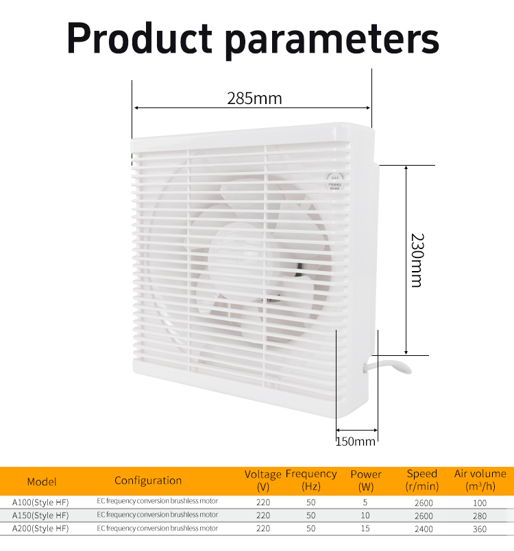Square ventilation fan size diagram