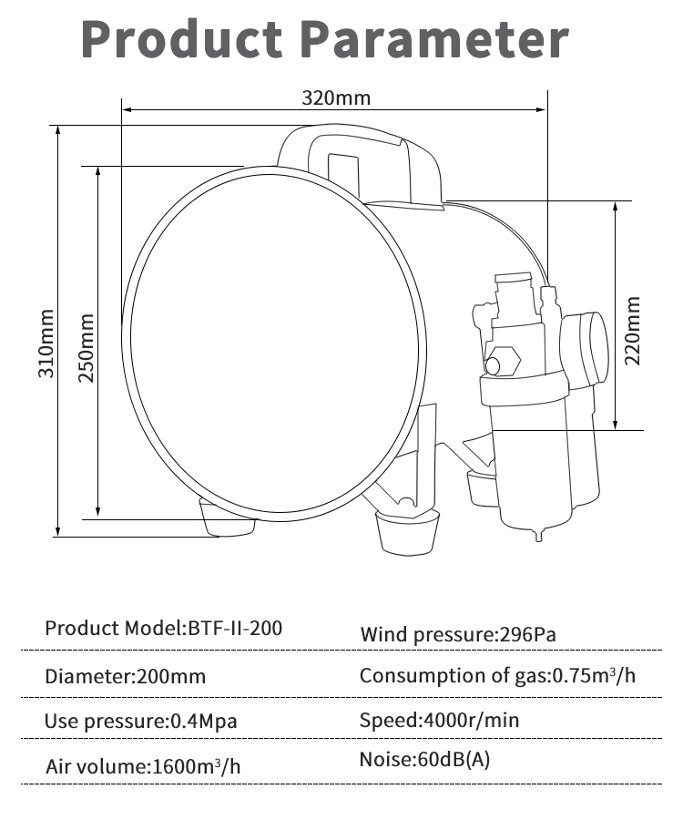 BTF-II-200 explosion-proof pneumatic axial flow fan