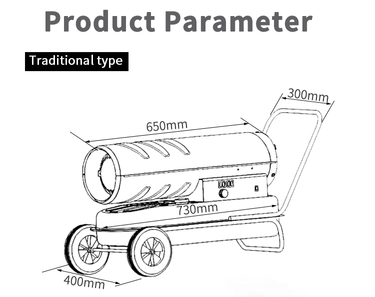 XLH-0-25KW fuel-powered warm air heater Size chart