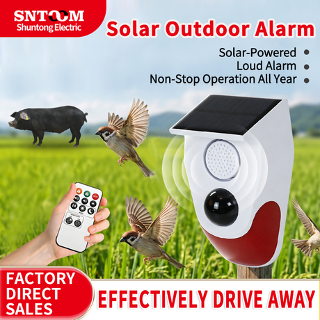 CT90R Solar PIR Motion Sensor Alarm 120dB IP67 Outdoor Anti‑Theft Strobe Siren 5V